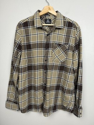 Volcom Men s L Plaid Flannel Shirt Brown Modern Fit Casual Skate Surf Streetwear