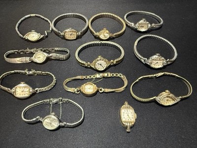 Lot 12 Vintage Ladies Cocktail Watches Bulova & Elgin 7 RUNNING - 10k RGP & GF