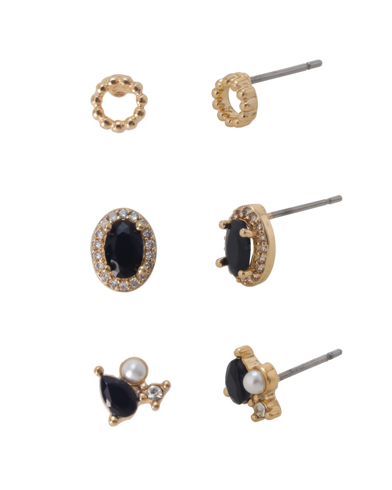 Something Special - Amelia - Black Glass and Faux Pearl Stud Earrings 3 Pack Set