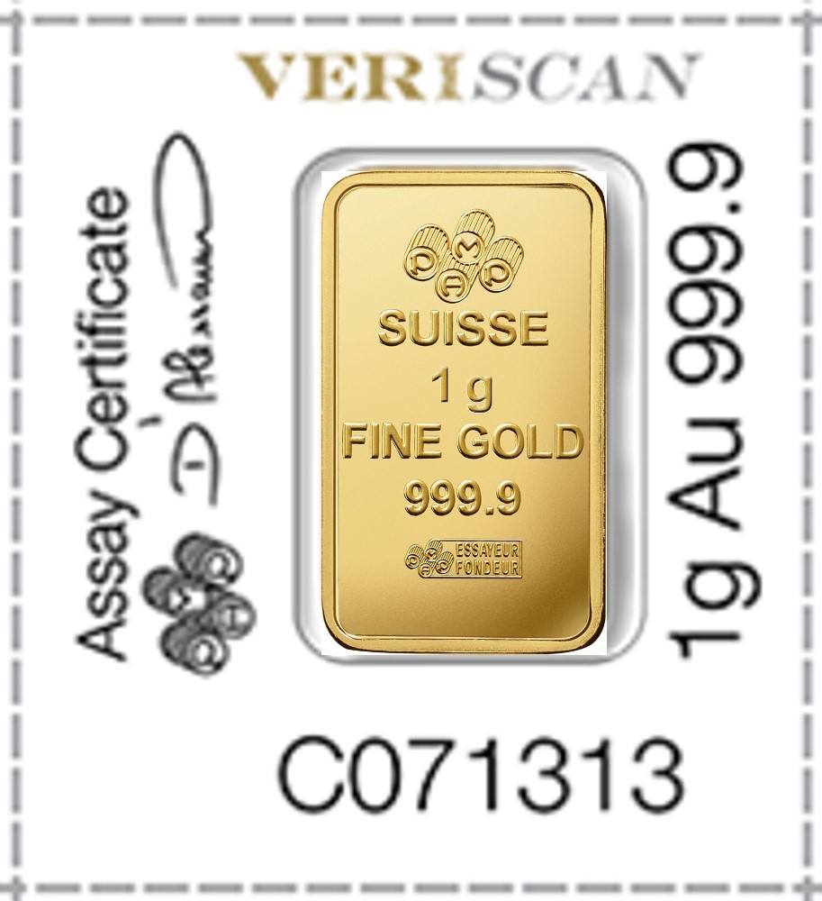 25 X 1 Gram Gold Bar - Divisible PAMP Suisse MULTIGRAM .9999 Fine
