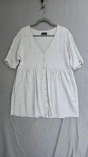 Urban Outfitters Blouse Womens Large White Linen Blend Button Peplum Tunic Top