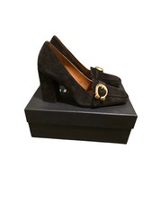 Coach Jade 85 Loafer Dress Shoes Womens 6 Black Suede Heel Logo Sigbkl G2391