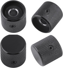 Metal Guitar Knobs Flat Top Control Knobs with Black Knurled Barrels 6mm Split S