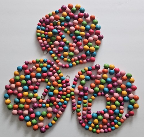 Wooden Bead Garland Lot of 3 x 6ft Bright Multicolor Strands *READ*