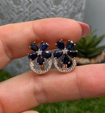 Sapphire natural gemstone Earrings, Sterling silver 925, Gold plated