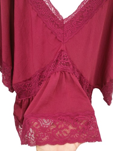 Forever 21 Womens Top Coquette Y2K Peplum Satin Lace Trim Burgundy VNeck 2X - Picture 6 of 14