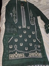 Pakistani Women Kurta Traditional Green Sz L Embroidered