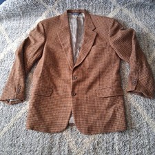 Harris Tweed Blazer Sport Coat Mens Brown Houndstooth VTG No Size Tag