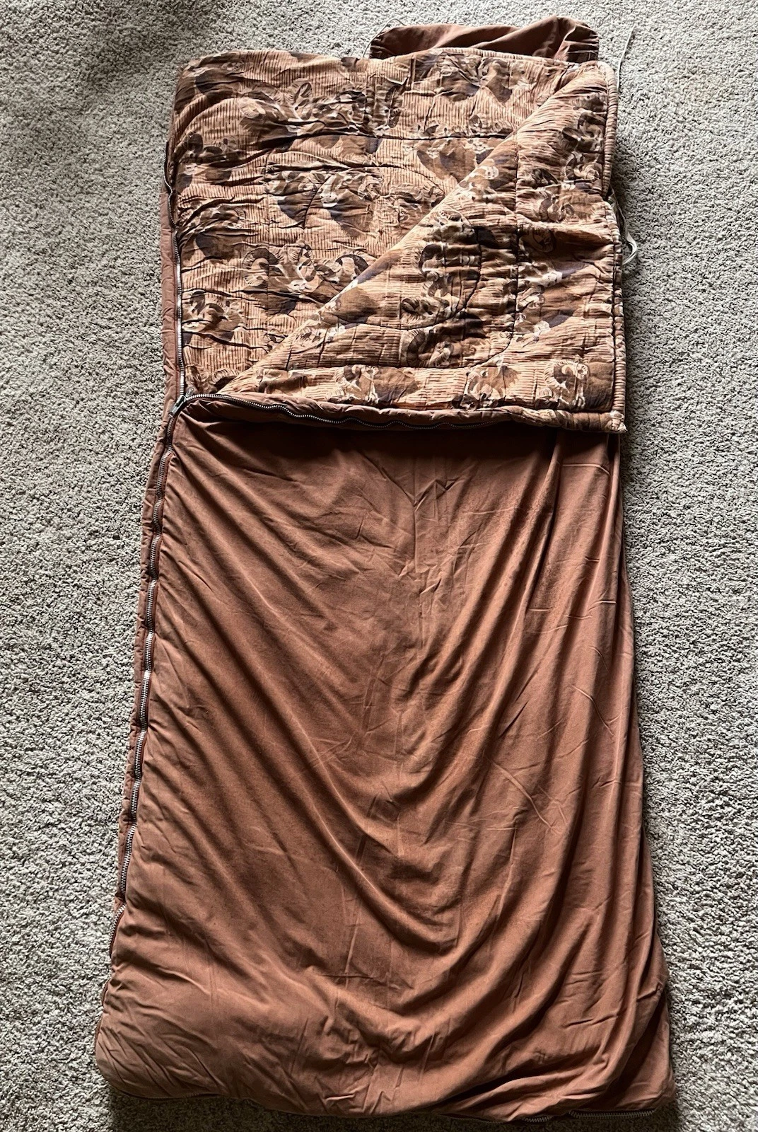 Classic Vintage Coleman Sleeping Bag Ram Sheep Print Pack Hood Camping Vanlife