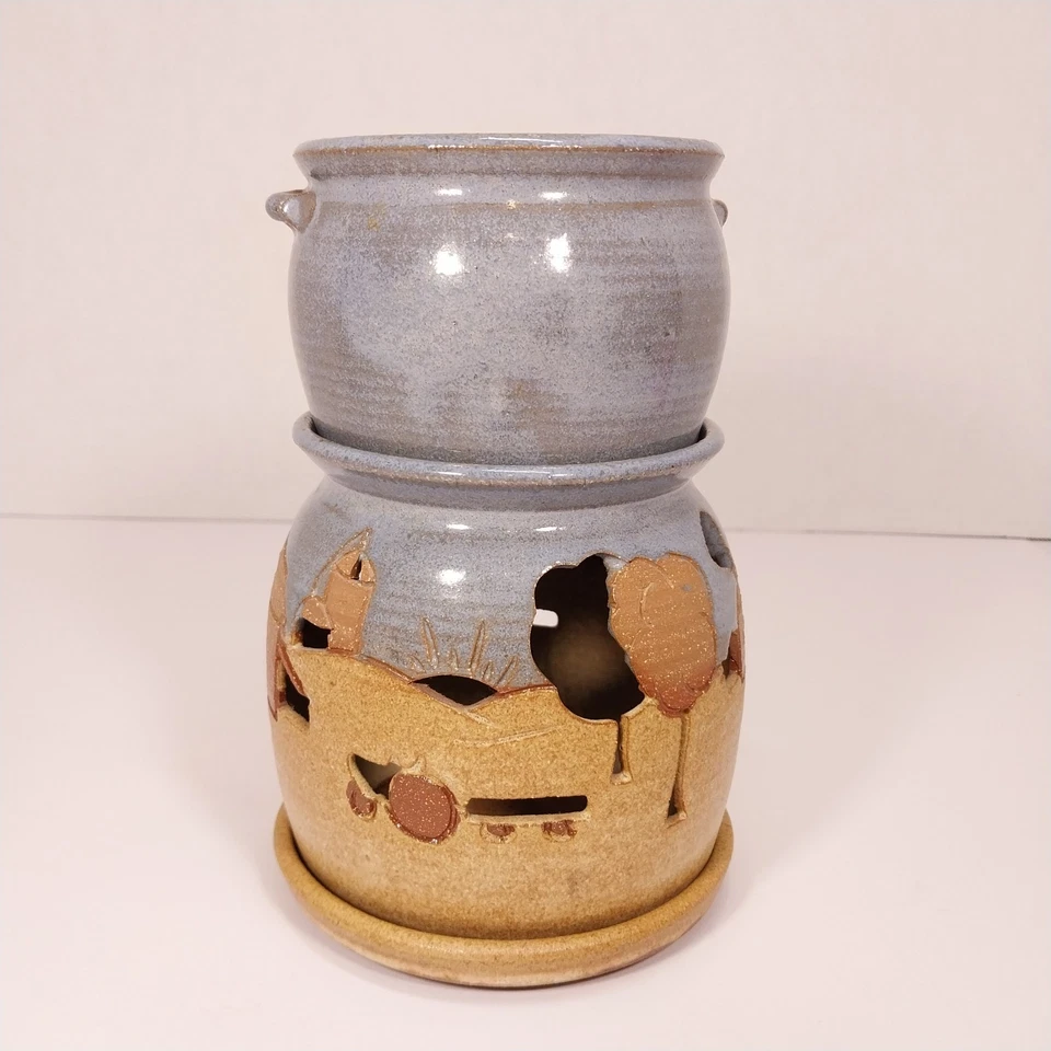 Vela de cerámica firmada JiTurner calentador de cera popurrí luminaria granja escena rural Foto 4 de 4