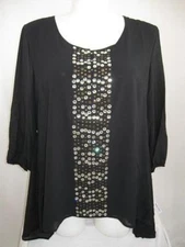 Modamix by Brandon Thomas 18/20 3/4 Sl Embellished Side Tail Polyester Black Top