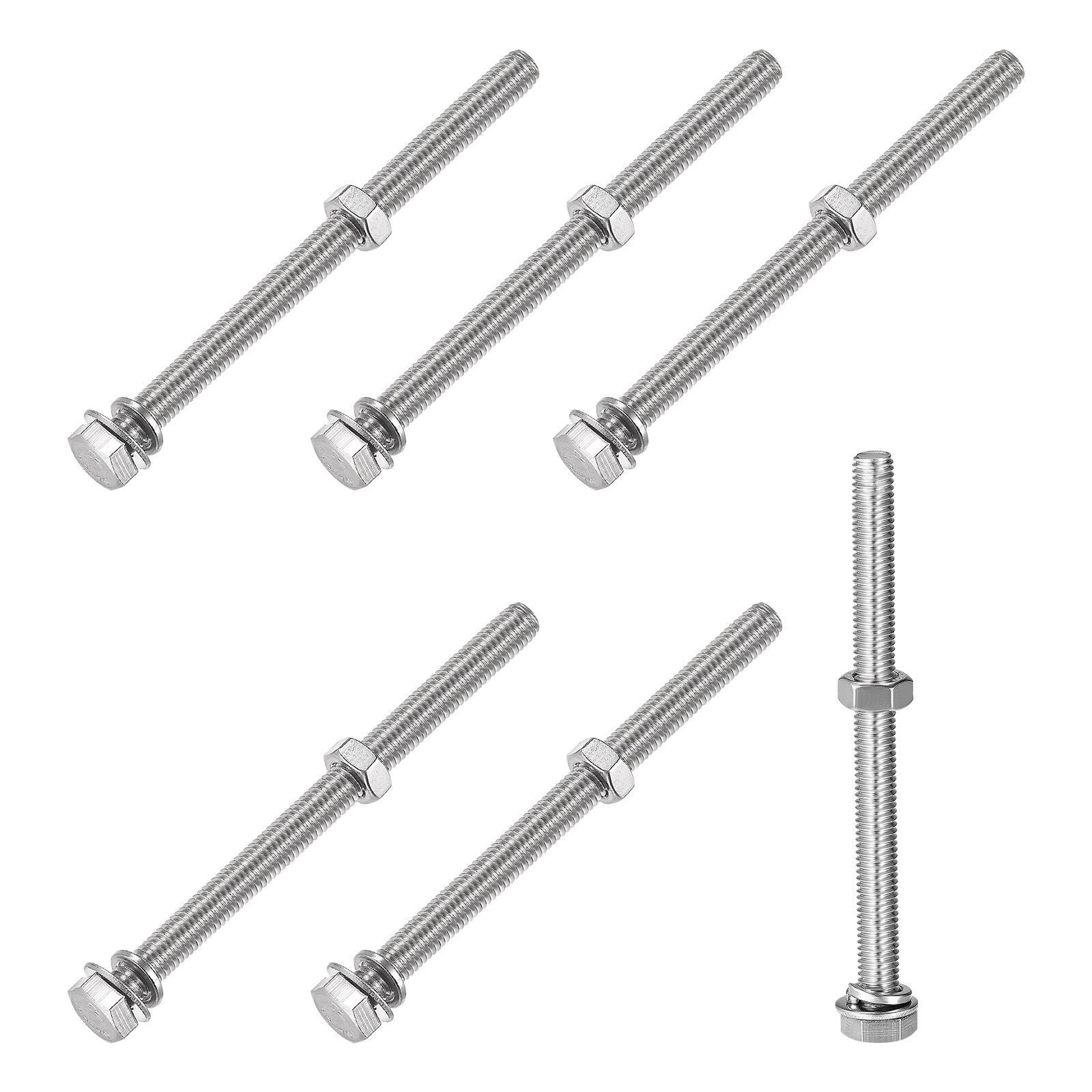 M8x100mm Hex Head Screws, Bolts, Nuts, Flat & Lock Washers Kit – 6 Sets for Secure Fastening and Versatile Use