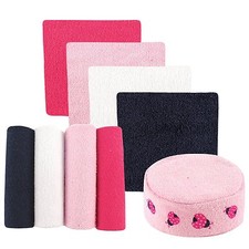 LUVABLE FRIENDS BABY GIRLS 8 PACK WASHCLOTHS BONUS SPONGE GIFT SET BAG 9" X 9"