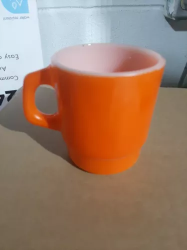 Vtg Anchor Hocking Fire King Oven Proof Orange Ombre Milk Glass Stacking Mug