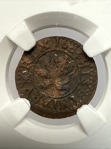 COLONIAL ERA SPAIN King Philip III “The Pious” 1605 Copper 2 Maravedis NGC VF