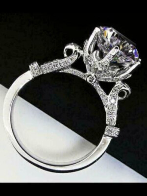 White Moissanite 2.40Ct Round Cut Engagement Ring White Gold Finish in Size 8.5