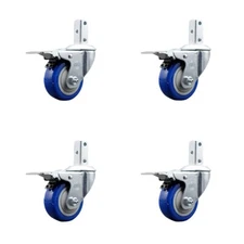 3.5 Inch Blue Poly Swivel 3/4 Inch Square Stem Caster Set Total Lock Brake SCC
