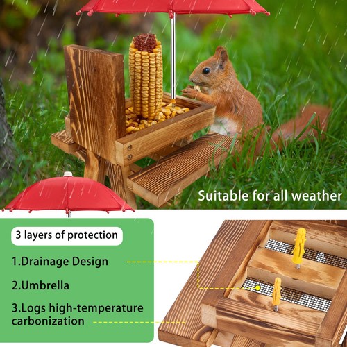 Squirrel Feeder Picnic Table with Tall Umbrella Wooden Squirrel Feeders for O... - Bild 5 von 7