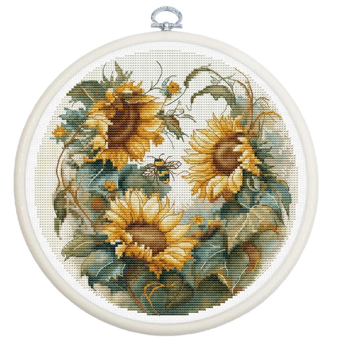 Luca-S counted cross stitch kit with hoop ""Sunflower"", 17x17cm, DIY