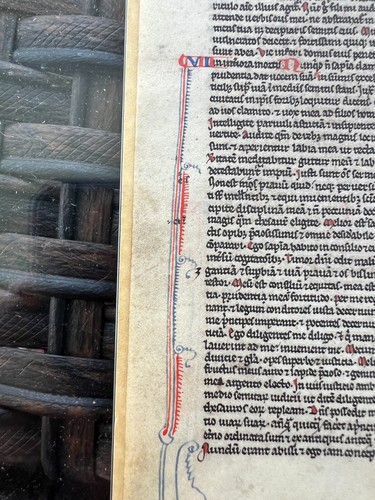 ca 1250 medieval vellum bible leaf proverbs Paris 4 chapters scroll work blue - Picture 2 of 6
