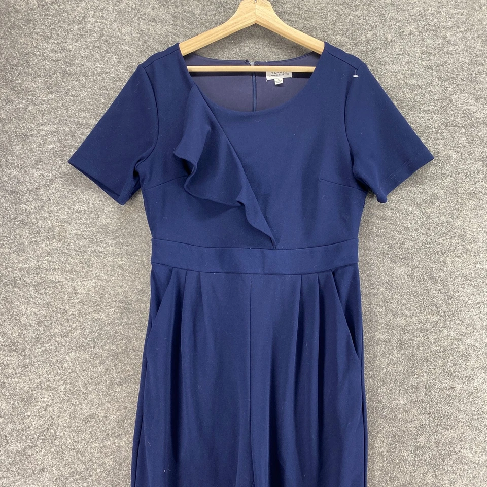 Macacão Tahari Feminino 8 Azul Zíper Manga Curta Decote Redondo Magro Casual Sólido - Imagem 3 de 4