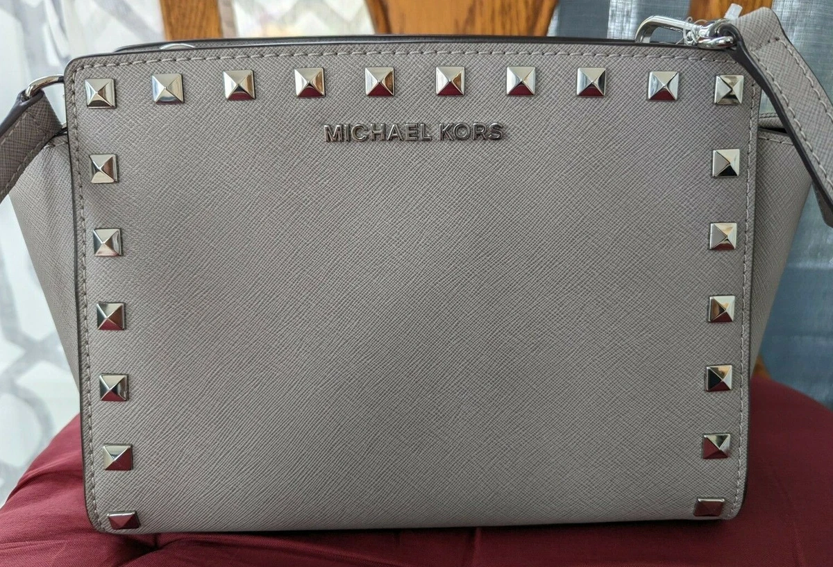 MICHAEL Michael Kors Grey Leather Studded Small Selma Crossbody Bag MICHAEL  Michael Kors