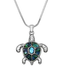 Silvertone Adorable Abalone Sea Turtle Pendant Necklace 18" Chain