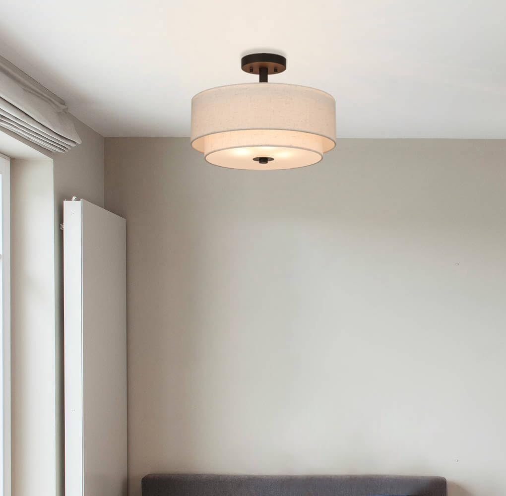 Drum Semi Flush Mount Ceiling Light Fixture 3-Light Farmhouse Style