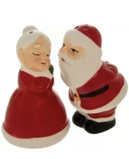 Mr. & Mrs. Claus Salt & Pepper Shakers Kitschy Red & White Holiday Ceramic Set