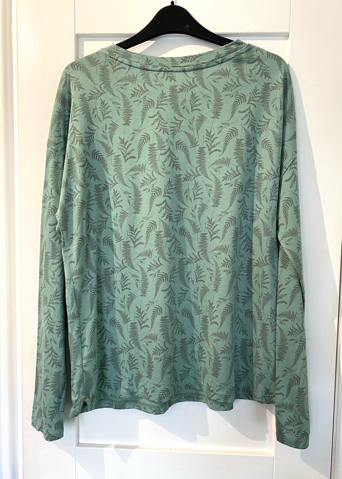 WHITE STUFF Green Fern Leaf Print Jersey Top Long Sleeve Pocket UK 16