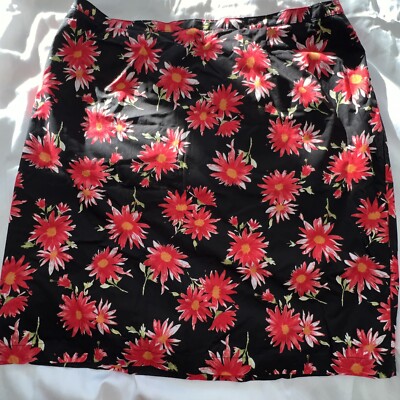 NEW Casual Corner Annex A-Line Skirt Women s Black Red Floral Lined Knee XL NWT