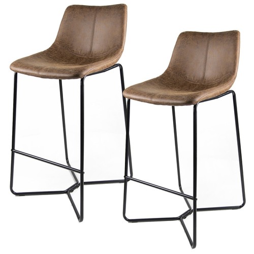 2 X FAUX LEATHER BAR STOOL LUXURY STEEL FRAME TAN KITCHEN BREAKFAST