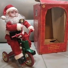 Vintage Singing And Cycling Santa Claus Christmas Decoration Boxed Working