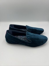 Birdies Donqun Crushed Velvet Loafers Womens 9.5 Teal Blue Slip On Comfort