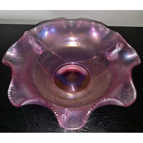 Vintage 💜 Fenton Pink Rosalene Bowl with Koi Fish Handles