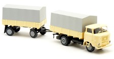 SES 14 1056 00 - IFA W50 W 50 Pritsche Plane Hängerzug beige LKW DDR - 1:87 H0