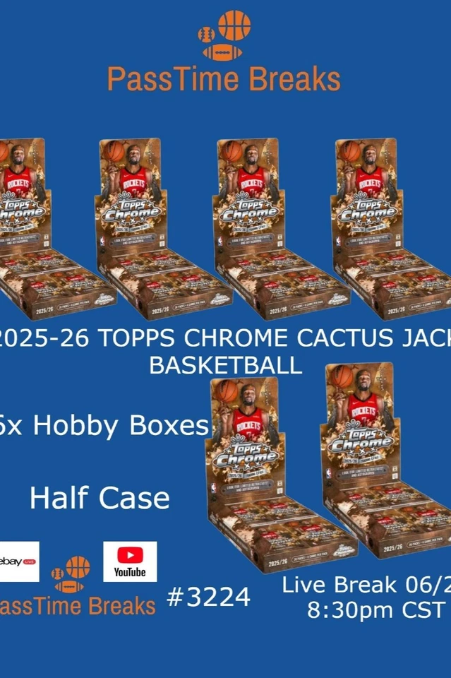 2025-26 TOPPS CHROME CACTUS JACK BASKETBALL 6x Hobby Box HALFCASEBREAK 3224