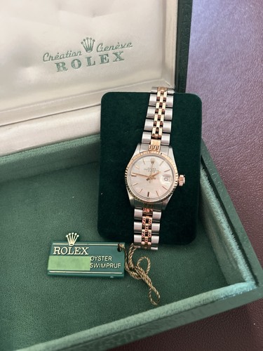 Rolex Oyster Perpetual Date 6517 26mm Ladies Two-Tone Fluted Date 1969 with Box