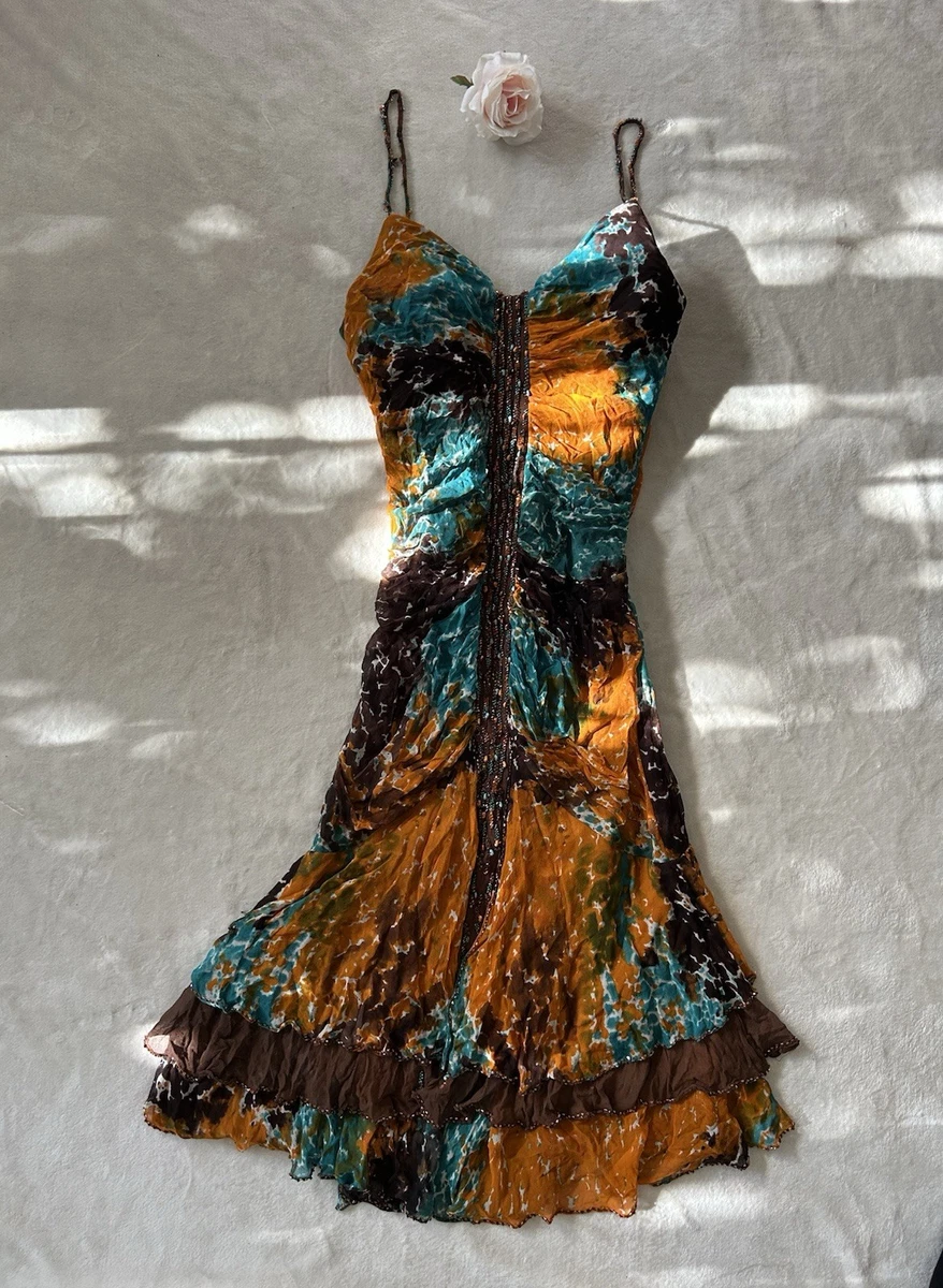 navy blue dress for baby girl Vintage Y2k Cache Liquid Gold Rhinestone Mini Dress main image 0
