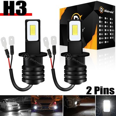 2pcs H3 LED Headlight 200W 10000LM Fog Light Bulbs 6000K White Driving DRL