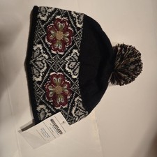 Alpaca Blend Knit Beanie Pom Pom Hat Floral Pattern Peruvian Link Peru