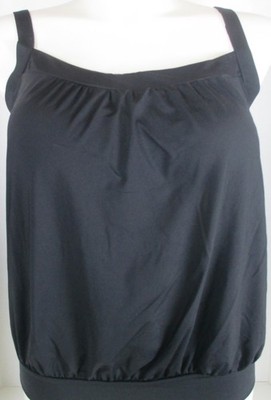 LANDS END Black Tummy Hiding Adjustable Straps Tankini Top Swimsuit Womens 18 DD
