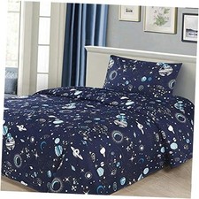 3 Piece Space Themed Bed Sheets for Kids - Fitted Toddler Twin Space Navy