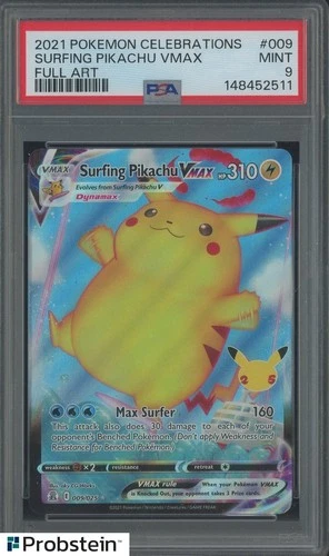 #2 2021 Pokemon Celebrations Full Art #009 Surfing Pikachu VMax PSA 9 MINT