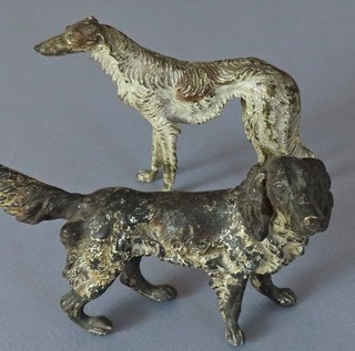 2 Antique Cold Painted Miniature Cast BRONZE Dog Figurines BORZOI SPANIEL
