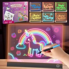Lumiboards LED Drawing Board for Kids - 7 Colors DIY Doodle Glow Medium, Pink 
