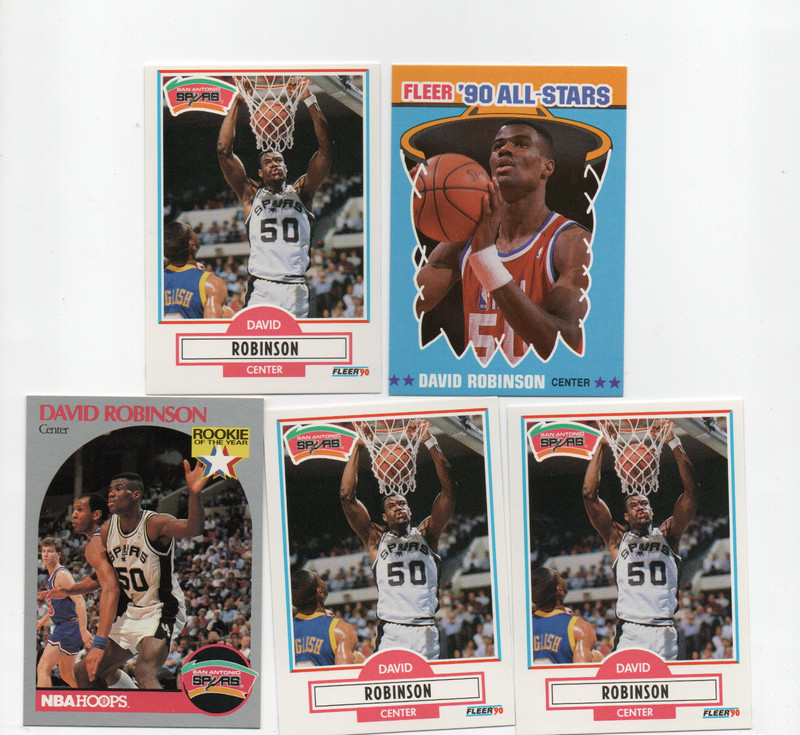 DAVID ROBINSON SAN ANTONIO SPURS 1990-91 NBA HOOPS FLEER 5X ROOKIE RC LOT