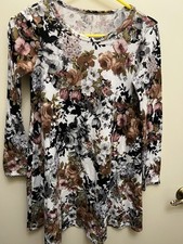 Multicolor Floral Round Neck Long Sleeve A-Line Knee Length Pullover Dress