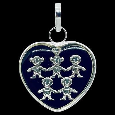 925 Sterling Silver Heart 2 Girls 3 Boys Pendant Corazon Made In Taxco Mexico
