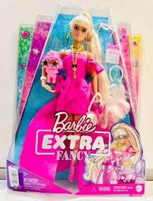 Barbie Puppe Extra Fancy blond Kleid & Hund rosa HHN12 selten Sammlung - Mattel